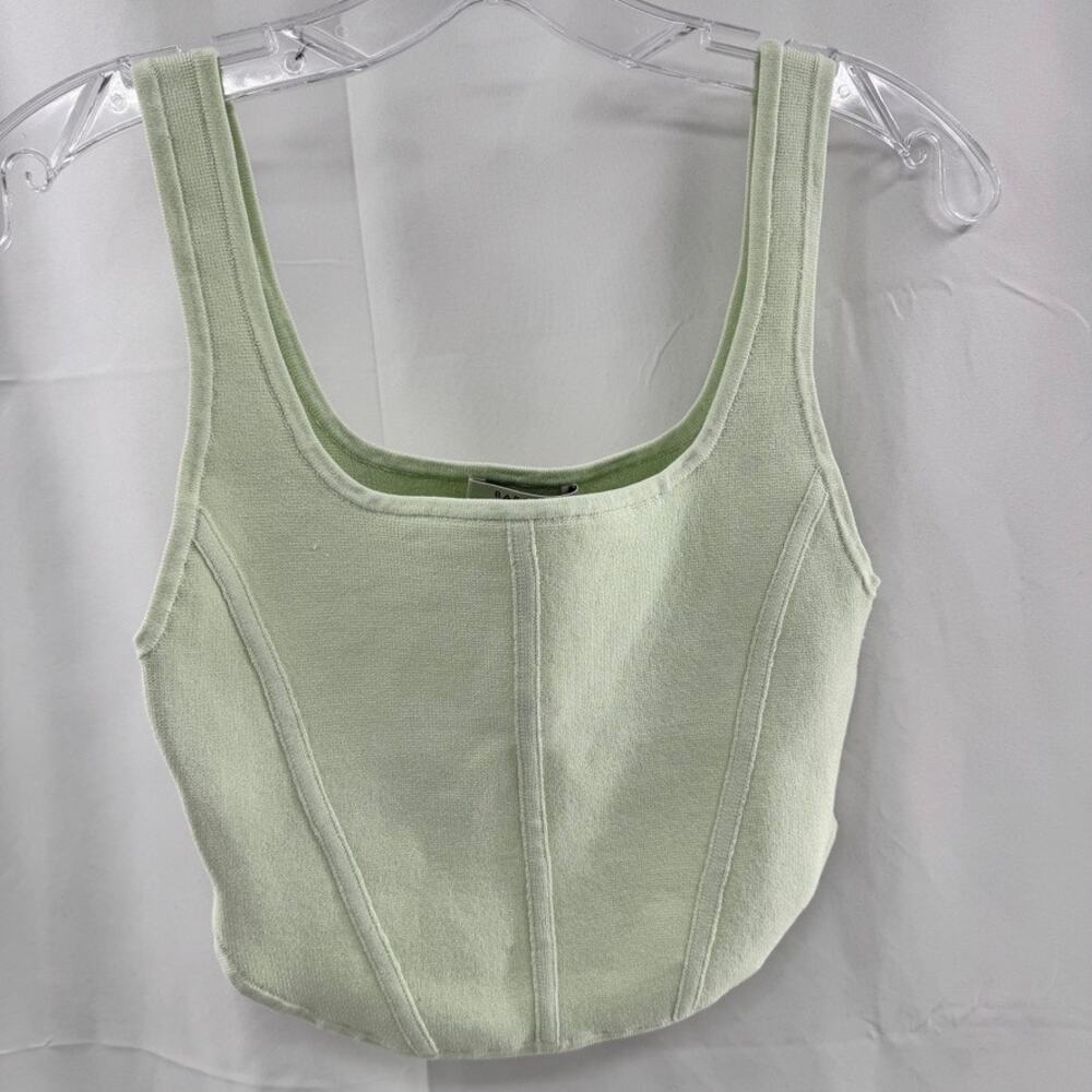 Babaton Sculpt Knit Seamed Crop Top Sz M Mint Green Sleeveless
